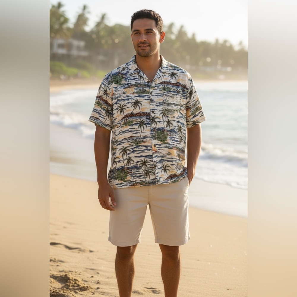 Vintage Ocean Current Hawaiian Shirt Men's Size XL Palm Trees Tropical Button Up